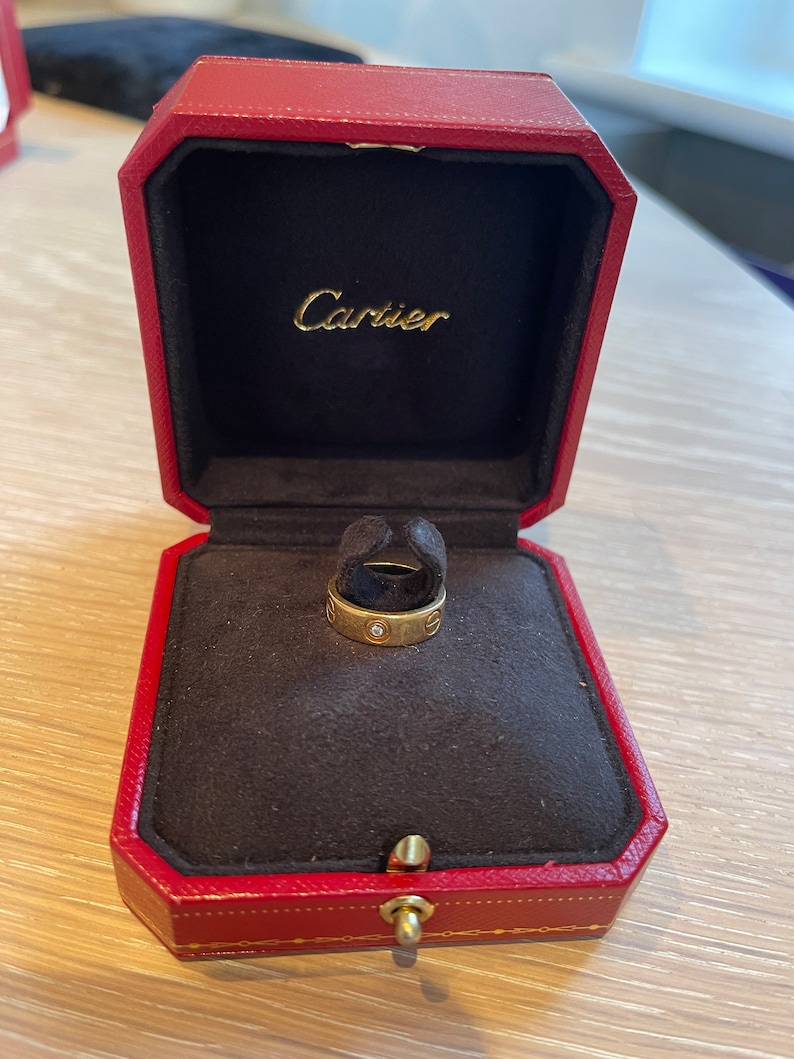 Cartier 18K White Gold Love Wedding Band 3 Diamonds W-Box & Certificate - Size J/K image 3