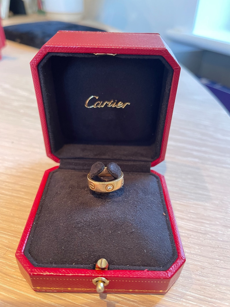 Cartier 18K White Gold Love Wedding Band 3 Diamonds W-Box & Certificate - Size J/K image 2