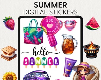 SUMMER DIGITAL STICKERS, Goodnotes, Samsung Notes Sticker Book, Png, Summertime, Tropical, Camping, Scene Builder, Planner Clipart, Monthly