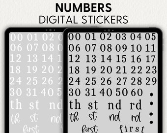 Pegatinas digitales para agenda NUMBERS Vol. 1, Goodnotes Noteful Samsung Notes PNG, Elementos, Texto esencial para el día a día, Pegatinas de texto con fuentes