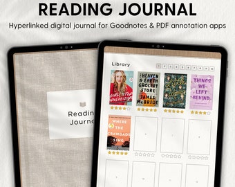 DIGITAL READING JOURNAL, Portrait Planner for iPad and Android tablets, Goodnotes Book Tracker, Reading Log, Book Review, Digital Bookshelf