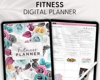 DIGITAL FITNESS PLANNER, Glow up, Undated workout health and fitness planner, Goodnotes, Penly, pdf, iPad Android, Meal plan, Pink floral