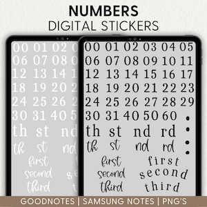 Adesivos para planejador digital NUMBERS Vol 1, Goodnotes Noteful Samsung Notes Png, Elementos, Texto essencial para o dia a dia, Adesivos de fonte Texto