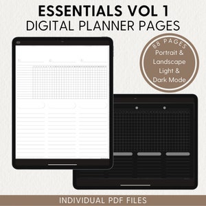 DIGITAL PLANNER PAGES, Essentials Vol 1, Planner Inserts, Planner Templates, Pdf Files, Portrait, Landscape, Light, Dark Mode, Sunday Monday