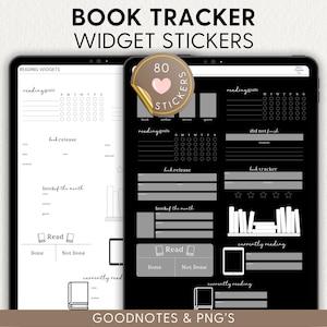 WIDGET BOOK TRACKER, adesivi digitali per il monitoraggio della lettura, Goodnotes Stickerbook, adesivi funzionali, amante dei libri, pianificatore digitale, png ritagliato