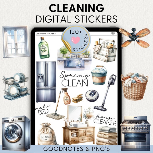 CLEANING DIGITAL STICKERS, Goodnotes and Samsung Notes Stickerbooks, png, Spring, Household Chores, Everyday Tasks, Housekeeping, Daily Life