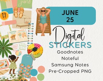 June 25 Digital Planner Stickers Noteful Goodnotes Samsung Notes Png Modern Summer Shape Widgets Sidekick Color Block Background Pool Party