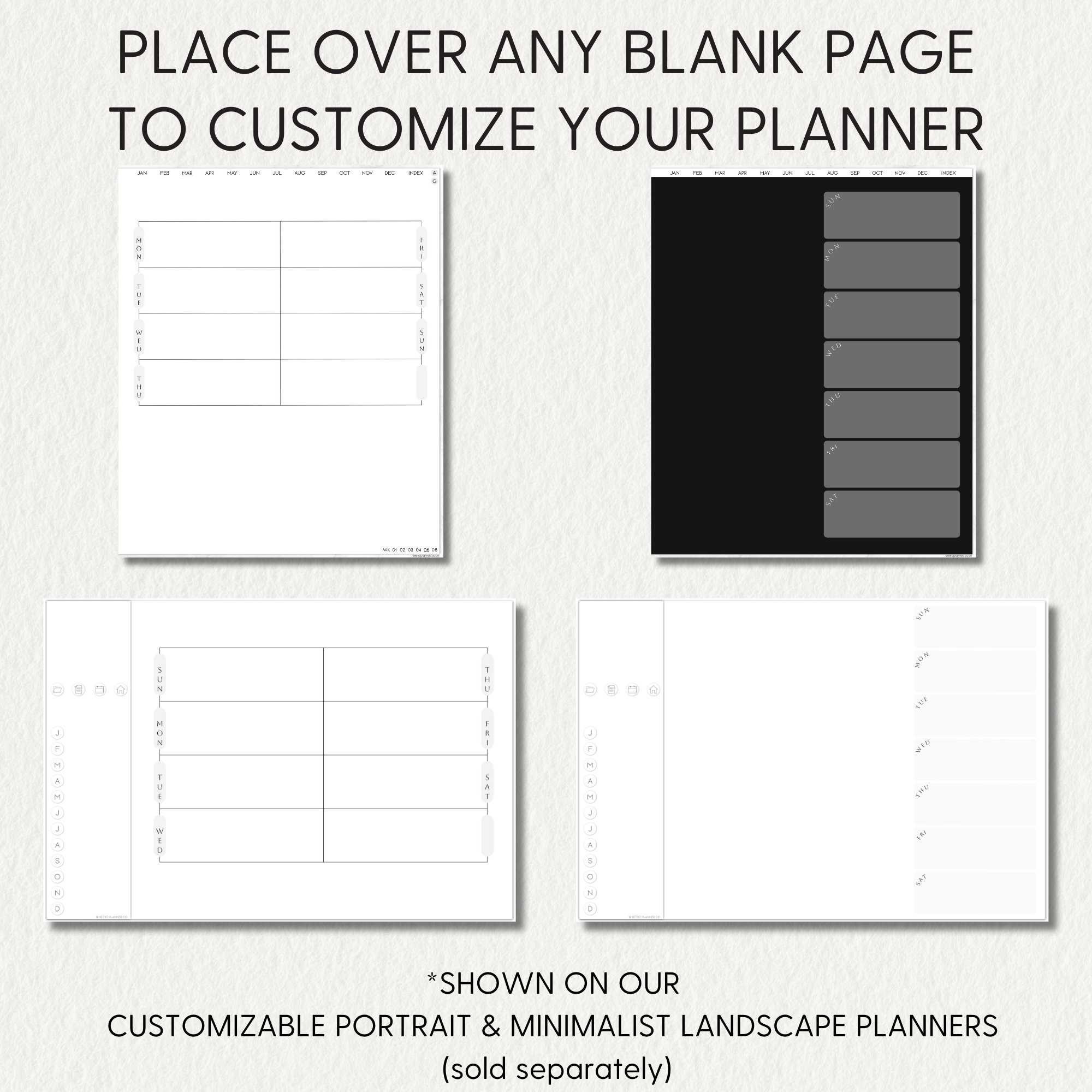 WEEKLY OVERLAYS for DIGITAL Planners Templates Customizable Build Your