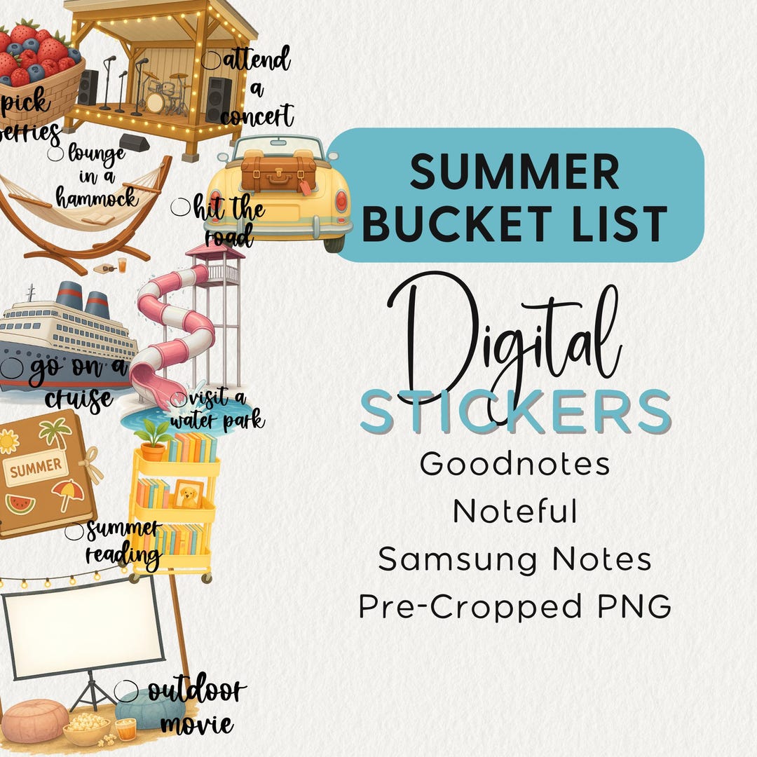 Summer Bucket List Digital Stickers Noteful Goodnotes Samsung Notes Png ...