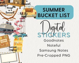 Summer Bucket List Digital Stickers Noteful Goodnotes Samsung Notes Png Modern Seasonal Outdoor Vacation Activity Zoo Aquarium Concert 2025