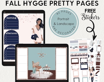 Pre-Decorated DIGITAL PLANNER PAGES, Fall Hygge Goodnotes Noteful Penly Weekly Daily, iPad, Pdf, Templates, Digital Planner Insert, Stickers
