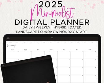 2025 Minimalist Digital Planner, LANDSCAPE, Dated, Goodnotes, Penly, iPad, Sunday Monday Start, Colored Tab Stickers, Modern Simple Easy DIY