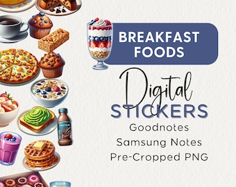 BREAKFAST FOODS Digital Stickers Goodnotes Noteful Samsung Notes Png, Meal Planning Realistic Digital Planner Clipart for Digital Planners