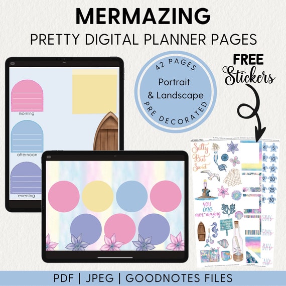Pre-Decorated DIGITAL PLANNER PAGES Goodnotes Noteful Samsung Notes Calendar Weekly Daily Mermazing Pdf, Templates, Digital Planner Insert