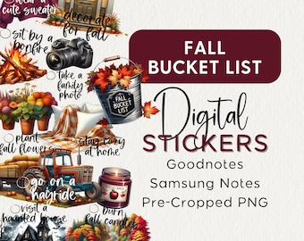FALL BUCKET LIST Digital Stickers, Goodnotes Noteful Samsung Notes Penly Png Seasonal, 2024, Autumn, Cozy, Realistic Digital Planner Clipart