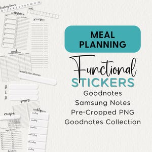 WIDGETS DE PLANEJAMENTO DE REFEIÇÕES, Adesivos de planejador digital Goodnotes Noteful Penly Samsung Notes Png Inserções de formas funcionais Listas Rastreador Receita