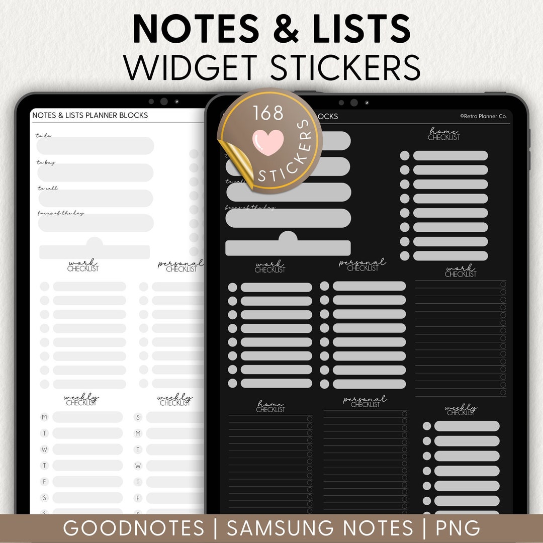 NOTES and LISTS WIDGETS Goodnotes Noteful Samsung Notes iPad Android ...