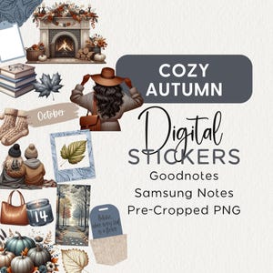 COZY AUTUMN Digital Planner Stickers Goodnotes Noteful Samsung Notes Png Realistic Clipart Functional Monthly 2025 Fall Seasonal Neutral