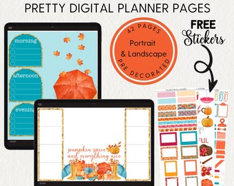 Pre-Decorated DIGITAL PLANNER PAGES Falling for Fall Noteful Goodnotes Samsung Notes Weekly Daily Pdf, Templates, Digital Planner Inserts