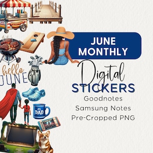DIGITALE STICKERS JUNI, Goodnotes-stickerboek, Samsung Notes, png, buiten, zomer, planner clipart, realistisch, functioneel, maandelijks pakket, 2024