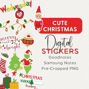 LEUKE KERST Digitale plannerstickers, Goodnotes, Samsung Notes, png, december Monthly, afdrukbare pdf, winterdagboekstickers, vakantie