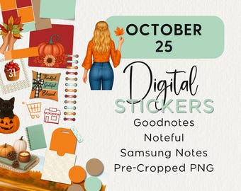 October Digital Planner Stickers Noteful Goodnotes Samsung Notes Png Modern Summer Fall Shape Widgets Sidekick Color Block Background 2025
