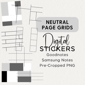Könnte beinhalten: Ein Satz digitaler Planer-Aufkleber mit neutralen Seitenrastern für Goodnotes und Samsung Notes. Die Aufkleber sind vorgefertigte PNG-Dateien.