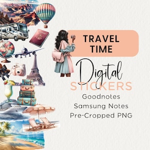 TRAVEL DIGITAL STICKERS, Goodnotes, Samsung Notes, Png, realistische digitale Planer Clipart, Urlaub, Sammelalbum, Journal, funktional, Szenen