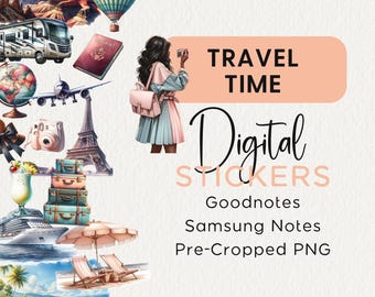 DIGITALA RESEKLISTREMÄRKER, Goodnotes, Samsung Notes, Png, Realistisk Digital Planner Clipart, Semester, Scrapbook, Journal, Funktionell, Scener