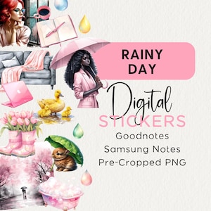 RAINY DAY Digital Planner Stickers, Goodnotes Noteful Samsung Notes Png Clipart réaliste printemps avril, mai scène créateur saisonnier