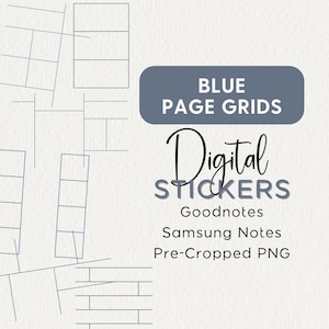 May include: Blue digital planner page grid stickers for Goodnotes and Samsung Notes. Pre-cropped PNG files.