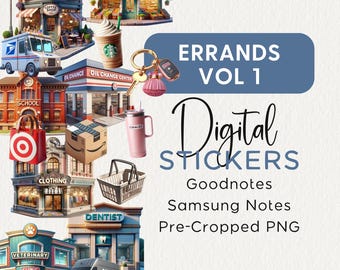 ERRANDS Digital Planner Stickers Chores Goodnotes Noteful Samsung Notes Png Everyday, Daily, Functional, Realistic Digital Planner Clipart