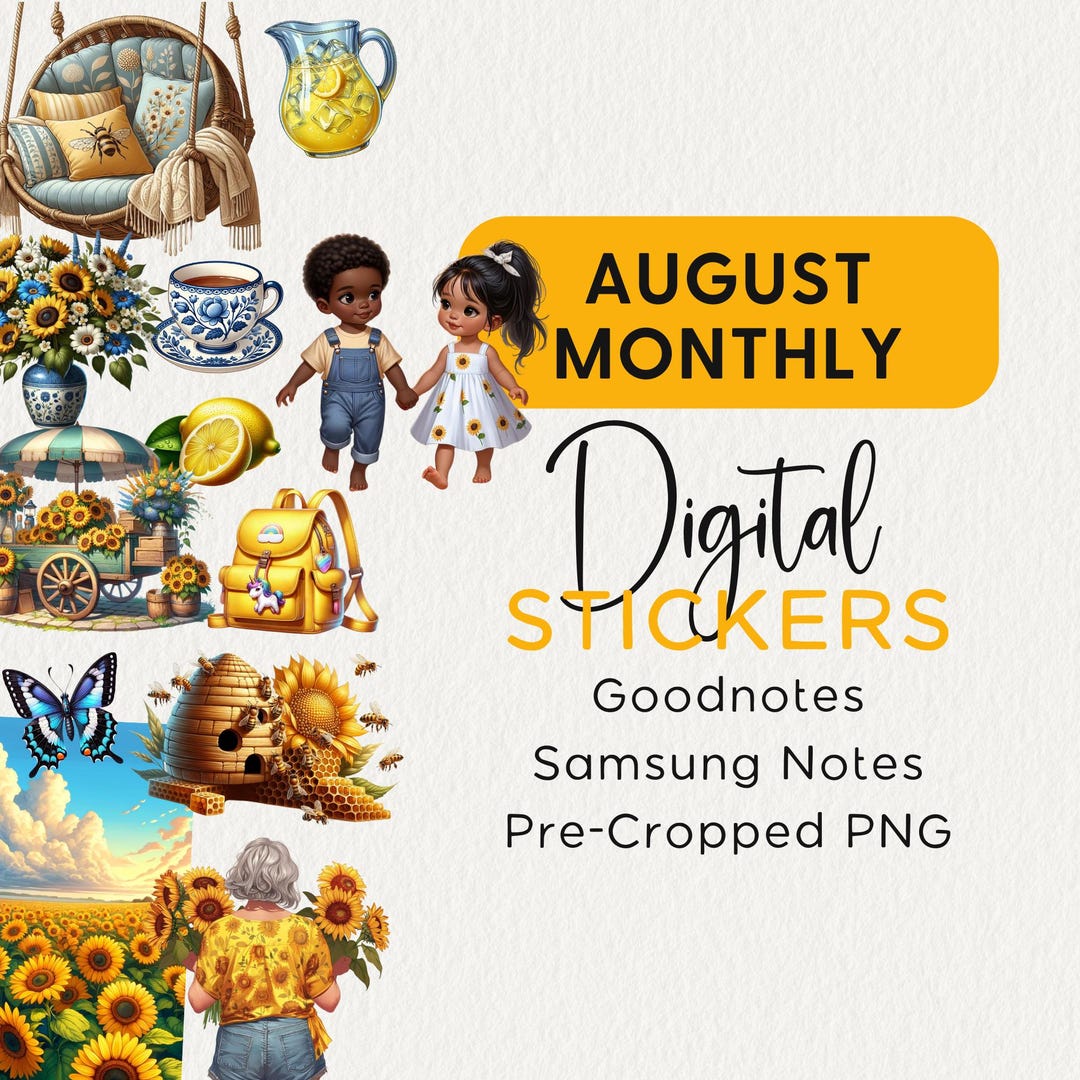 AUGUST DIGITAL STICKERS, Goodnotes Noteful Samsung Notes Png Sunflowers ...