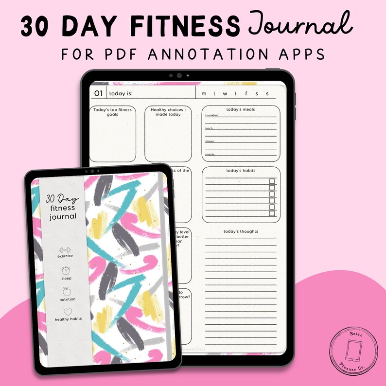 DIGITAL FITNESS JOURNAL, 30 Day Guided Journal for Goodnotes Pdf Annotation Apps, Undated