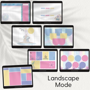 May include: A set of digital planner pages with a mermaid theme. The pages feature a variety of layouts, including a calendar, a weekly planner, and a note-taking page. The pages are decorated with illustrations of mermaids, seashells, and other nautical elements. The text "Landscape Mode" is displayed at the bottom of the image.