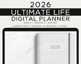2026 Ultimate Life Digital Planner Dated Noteful Goodnotes Sunday Monday Start Horizontal layout All in One Minimal Built in Templates 2025