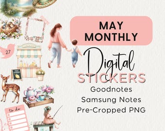 MAY Digital Planner Stickers Noteful Goodnotes Samsung Notes, Png, Spring, Summer, Planner Clipart, Realistic, Functional, Monthly Kit, 2025