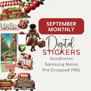 SEPTEMBER DIGITAL STICKERS, Goodnotes Stickerbook, Samsung Notes, Png, Apples, Realistic Digital Planner Clipart, Functional, Monthly, 2024