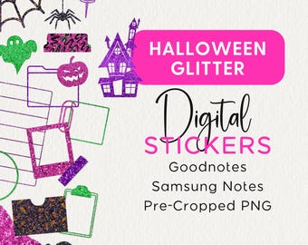 HALLOWEEN Glitter DIGITAL STICKERS, Goodnotes Noteful Samsung Notes Png, Planner Clipart, Widget Overlay, Shape Border, Scrapbook, Page Grid