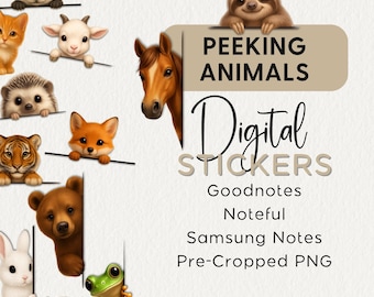 Peeking Animals DIGITAL PLANNER STICKERS Noteful Goodnotes Samsung Notes Png Animals Farm Jungle Realistic Modern Digital Clipart 2025