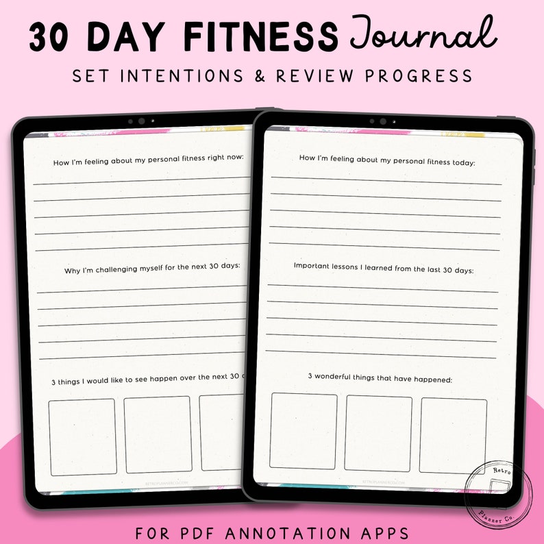 DIGITAL FITNESS JOURNAL, 30 Day Guided Journal for Goodnotes Pdf Annotation Apps, Undated