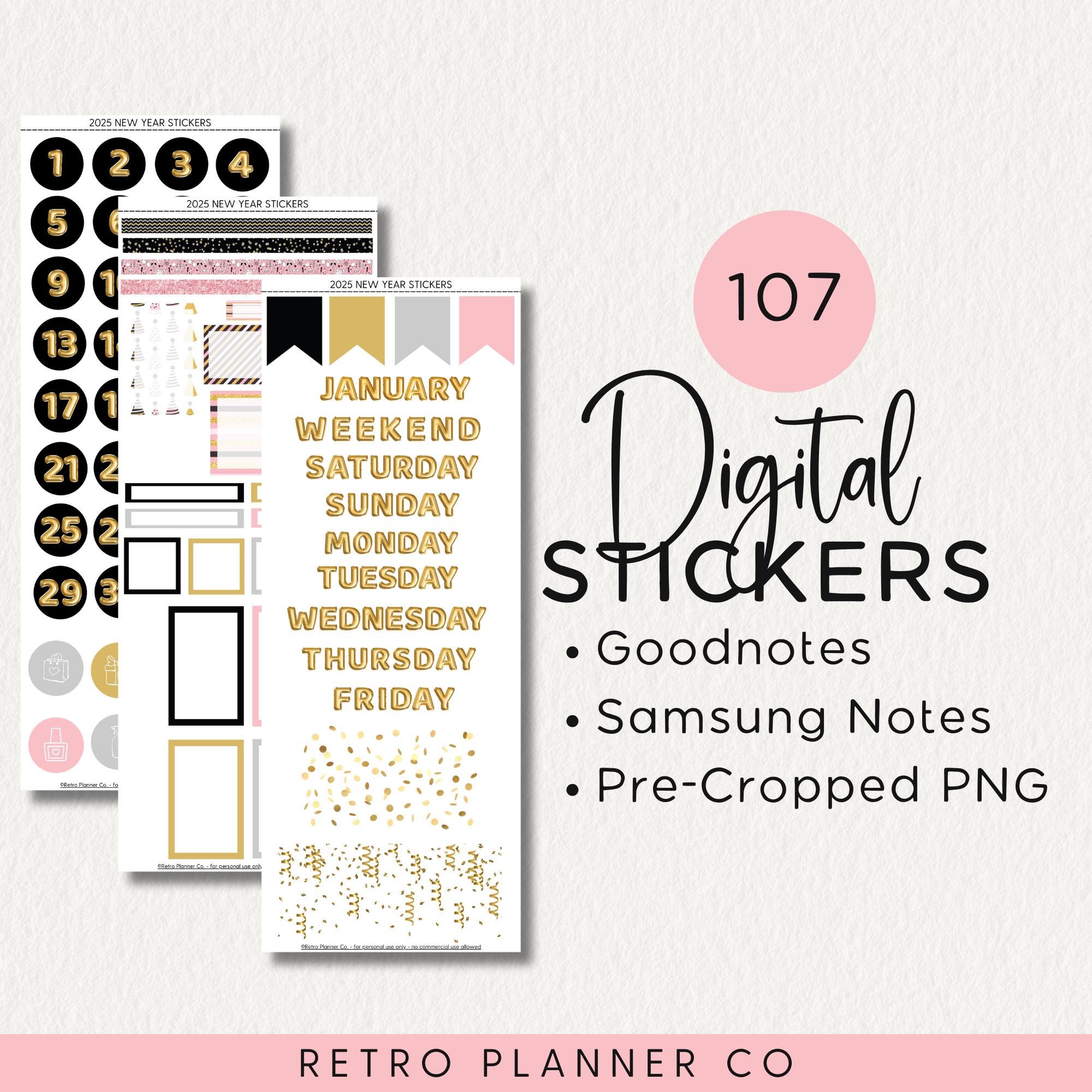 2025 NEW YEAR Digital Stickers, January Monthly Kit, Goodnotes, Samsung ...