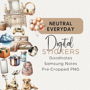 AESTHETIC DIGITAL STICKERS, Neutral Everyday, Goodnotes, Samsung Notes, Png, Daily Life, Modern, Digital Planner Clipart, iPad, Android