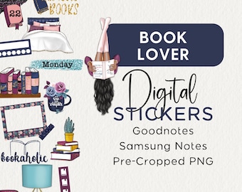 BOOK LOVER Digital STICKERS, Goodnotes Noteful Pre-cropped png, Bookish, Reading, Bookaholic, Digital Planner Clipart, Bookworm, iPad