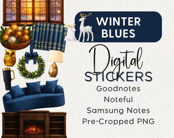 Seasonal Digital Planner Stickers WINTER BLUES Scene Creator