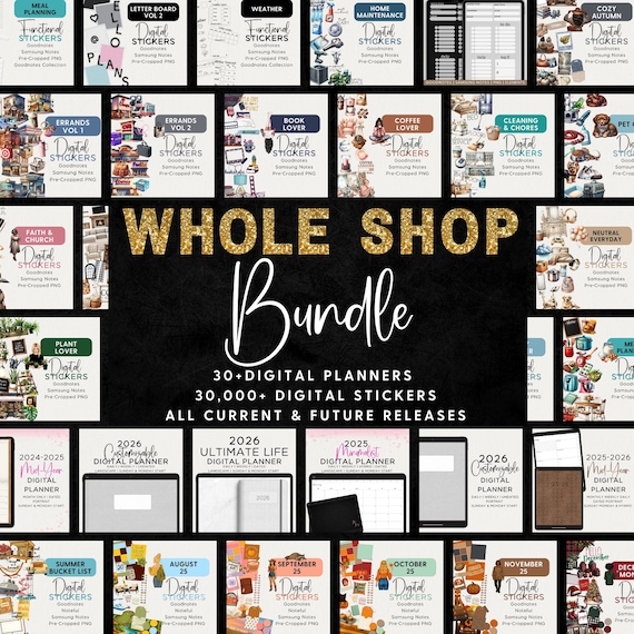 Digital Planner 2026 Stickers Customizable Whole Shop Bundle