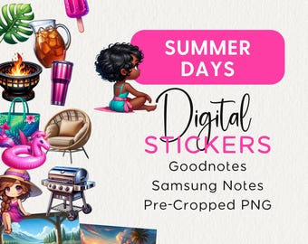 SUMMER DIGITAL STICKERS, Goodnotes Noteful Samsung Notes Png Realistic Digital Planner Clipart Summertime Tropical, Scene Builder, Seasonal
