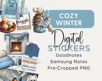 COZY WINTER Digital STICKERS, Noteful Goodnotes Samsung Notes Png Christmas Seasonal Realistic Neutral Modern Digital Planner Clipart, 2025