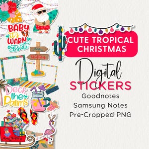 Leuke tropische kerst digitale stickers, december Goodnotes, iPad, png, Samsung Notes-stickerboek, seizoensstickers voor digitale planners