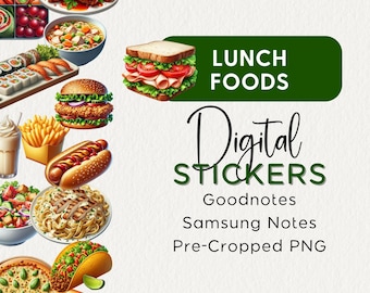 LUNCH FOODS STICKERS for Digital Planners Noteful Goodnotes Samsung Notes Png, Meal Planning, Modern Realistic Digital Stickers, Foodie